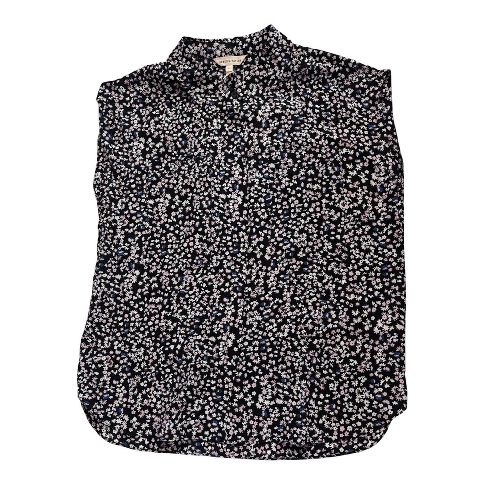 Rebecca Taylor 100% Silk Ditzy Floral sleeveless button front blouse size‎ 6